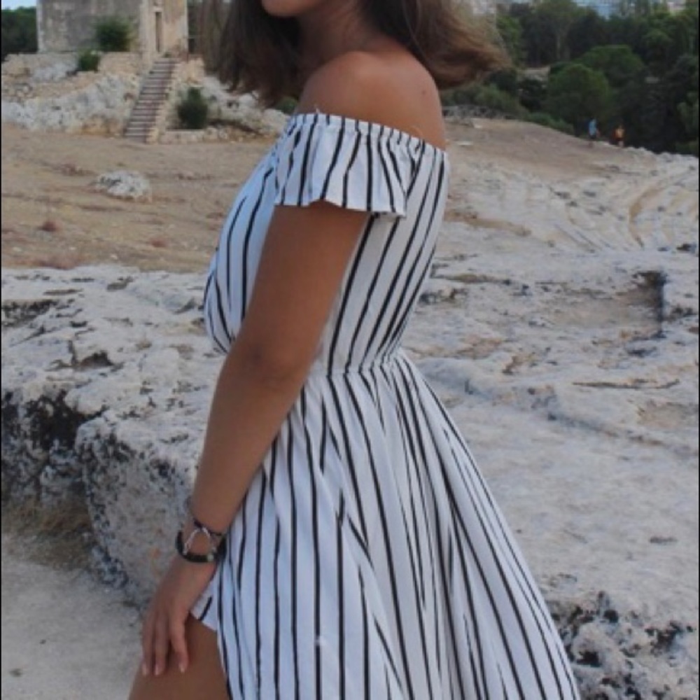 High-Low Black & White Striped Romper/Dress